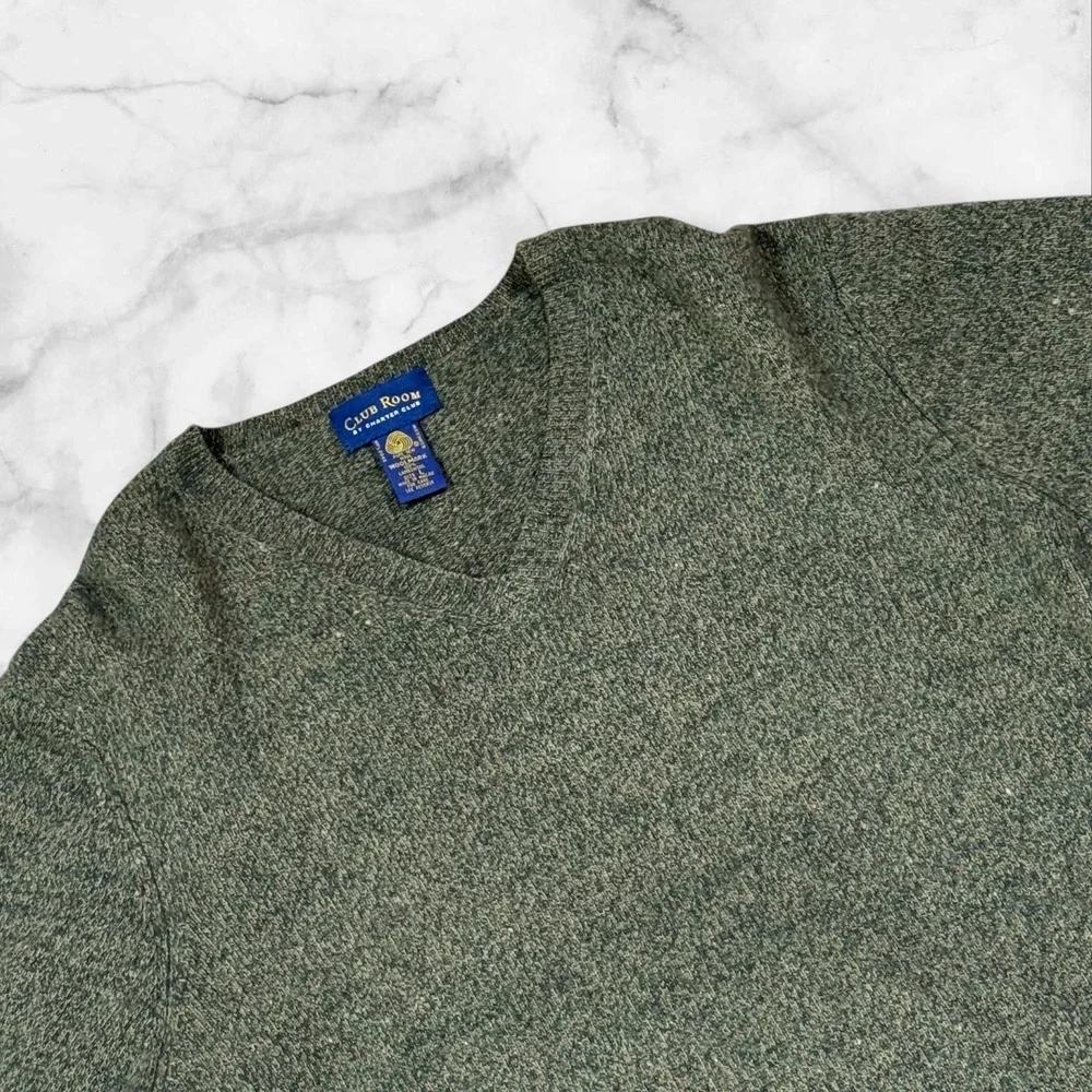 Club Room by Charter Club Men's V Neck Sweater 100% Lambswool Green Size L